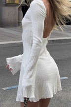 Rib Knit Mock Neck Extra Long Sleeve Bodycon Mini Sweater Dress
