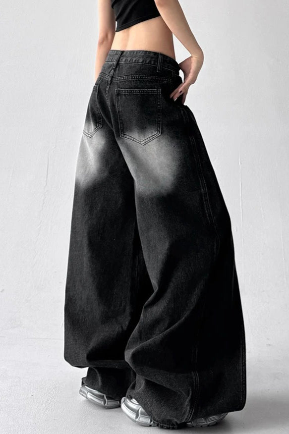 Asymmetric Panel Patchwork Wide Leg High Waist Jeans