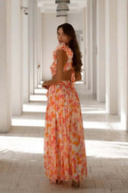 One Shoulder Ruffle Strap Cutout Tiered Blossom Print Maxi Dress
