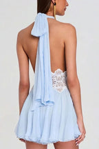 Ethereal Lace-Waist Halter Mini Dress