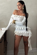 Off Shoulder Ruffle Flare Sleeve Mini Dress