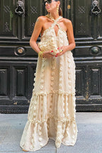 Sweet By The Sea Flower Decor Halter Party Maxi Dress