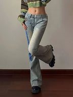 Washed Low Waist Stretchy Flare Jeans