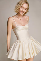 Spaghetti Strap Sweetheart Ruched Bustier Pleated Fit And Flare Mini Dress