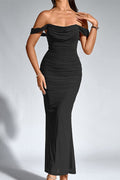Sexy Fishbone Mesh Pleated Backless Bodycon Dress