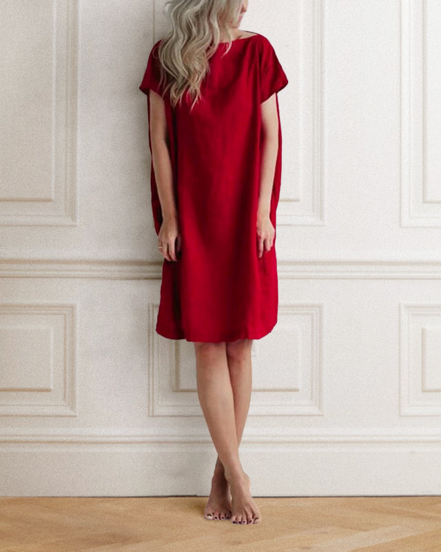 Casual Cocoon Round Neck  short-sleeved solid Color Dress