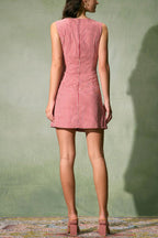 Retro Plaid Print Sleeveless Round Neck Button Casual Mini Dress
