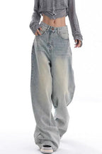 High Waist Draped Gradient Ripped Jeans
