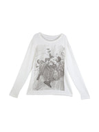 Vintage Print Ribbed Loose Long Sleeve Knit