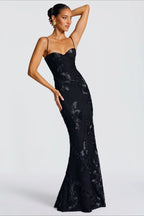 Strapless Bustier Floral Embroidered Mesh Mermaid Maxi Gown