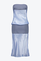 Radiant and Dazzling Metallic Color-block Knit Panel Strapless Midi Dress