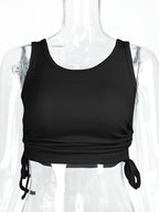 Simple Cami Tops Round Neck Drawstring Convertible Casual Camis