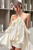Ruffle Trim Bell Sleeve Party Dress