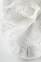 Lace Paneled Ruched Puff Sleeve Tie Blouse