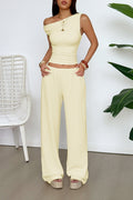 Textured Asymmetrical Tank Top Wide Leg Pants Set