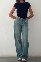 Solid Stretch Straight Leg Jeans