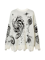Swirl Print Ripped Design Sweater
