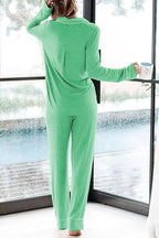 Home-style Loose-fitting Long-sleeved Pocket Shirt and Elastic Waist Casual Pants Set