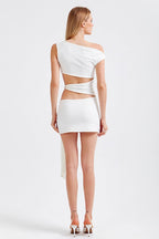 Asymmetric Neck Cutout Tie Front Fitted Bodycon Mini Dress