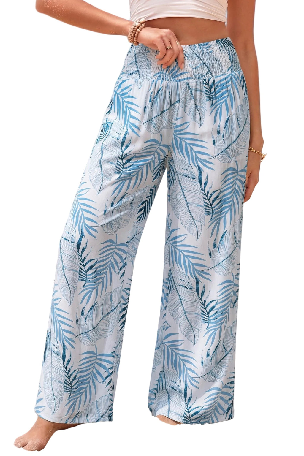 Tropical Wide Leg Pants | Shirred Waist Women__ Style