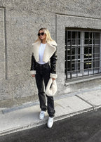 Luxe Sherpa Trim Leather Jacket - Short ZippeRed Style