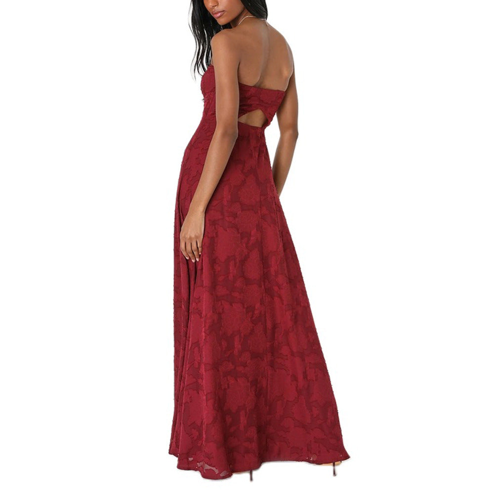 Embroidered Strapless Dress with Front Slit