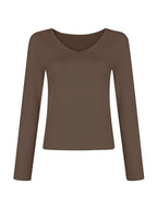 Solid V Neck Slim Long Sleeve Tee