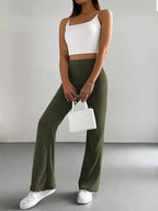 Ribbed Knit High Waist Flare Pants
