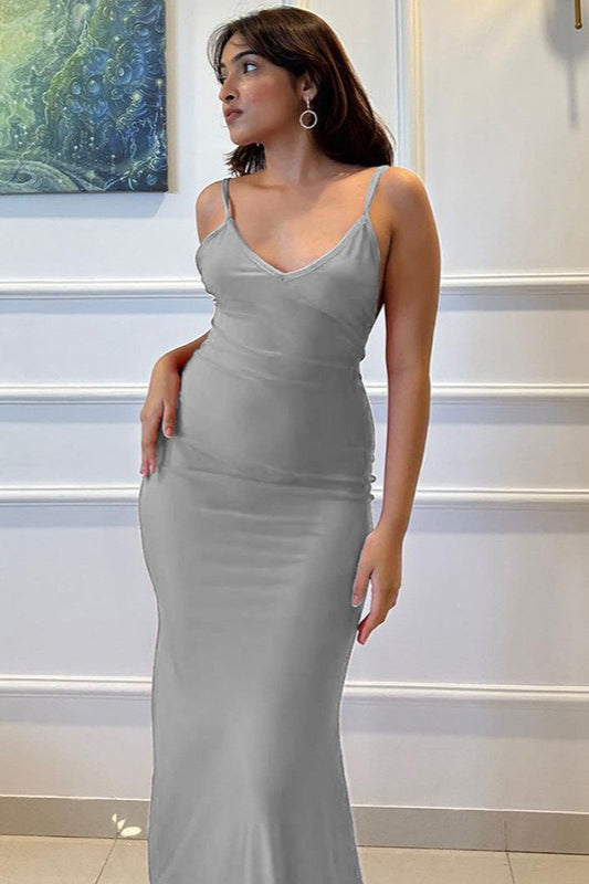 Spaghetti Strap Deep V-Neck Bodycon Mermaid Maxi Dress