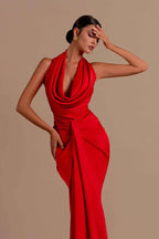 Sexy Halter V Neck Ruched Bodycon Dress