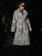 Leopard Print Faux Fur Coats Oversized Lapel Winter Belted Long Jacket For 2026