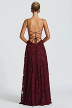 Lace Cowl Neck Spaghetti Strap A-Line Maxi Dress