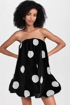 Polka Dot Strapless Bandeau Bubble Hem Fit and Flare Mini Dress