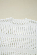3/4 Sleeve Open Knit Mesh Detail Pullover Sweater