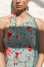 Floral Print Halter Neck Sleeveless Elegant Tassel Maxi Dress