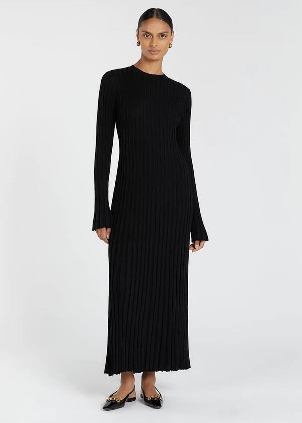 Long Sleeve Crew Neck Ribbed Knit Bodycon Maxi Dress