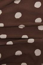 Brown Mock Neck Sleeveless Draped Polka Dot Mini Dress