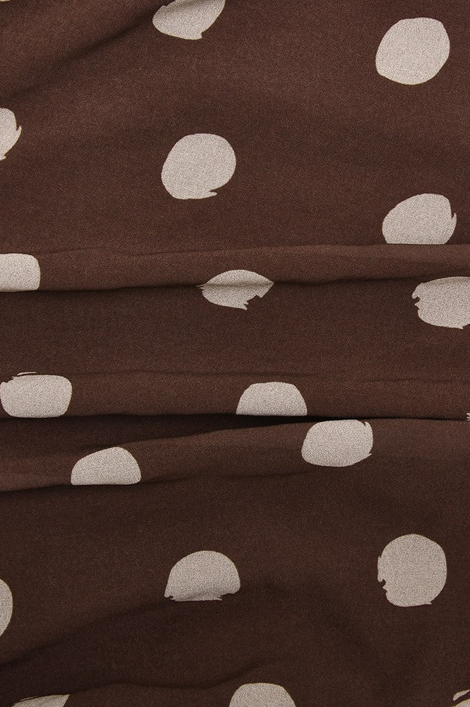 Brown Mock Neck Sleeveless Draped Polka Dot Mini Dress