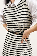 Horizontal Stripe Knit Sleeveless Scoop Neck Bodycon Midi Dress