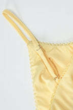 Yellow Spaghetti Strap Sweetheart Neck Scallop Trim Ruched Mermaid Maxi Dress
