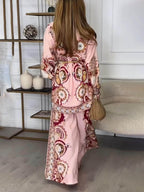 Modern And Sophisticated Unique Satin Pattern Print Button-Down Loose Shirt