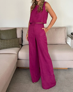 Casual Linen Elegant Solid Color  Two-piece Set (Vest & Pants)