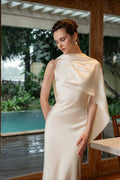 Elegant Solid Color Satin Draped Back Long Prom Dress