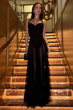 Halter Sweetheart Corset Bodice Sheer Tulle Overlay Maxi Dress