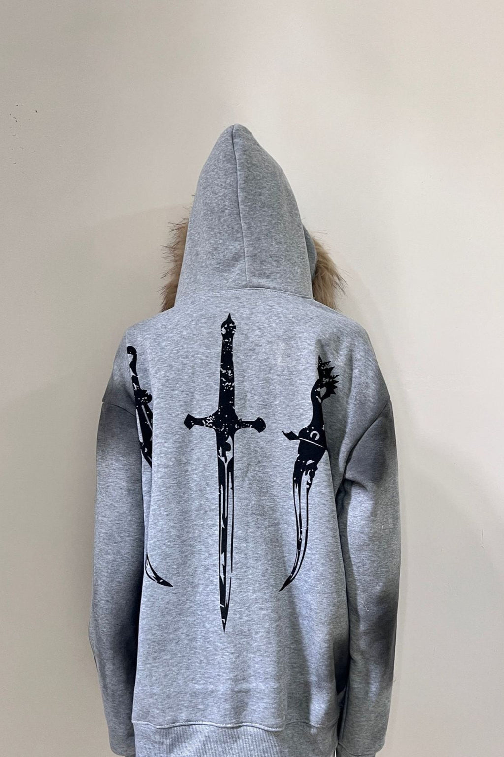 Street Print Fur Trimmed Relaxed Hoodie