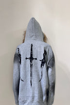 Street Print Fur Trimmed Relaxed Hoodie