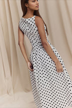 White Polka Dot Sleeveless Maxi Dress