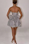 Strapless Glitter Oversized Back Bow Corset Bodice A-Line Mini Dress