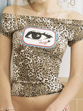 One Shoulder Leopard Print Short Sleeve Tee