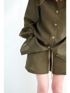 Casual dark green lantern sleeve two-piece set